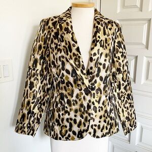 NWT Nine West Animal Leopard Print Jacket Blazer Gold Black Brown Size Medium
